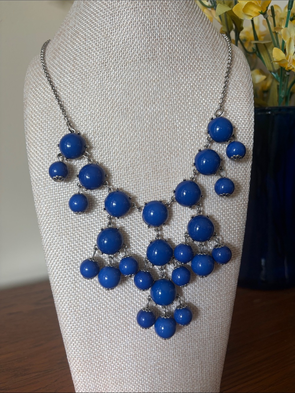 Blue Bubble Bead Statement Necklace - Picture 1 of 4